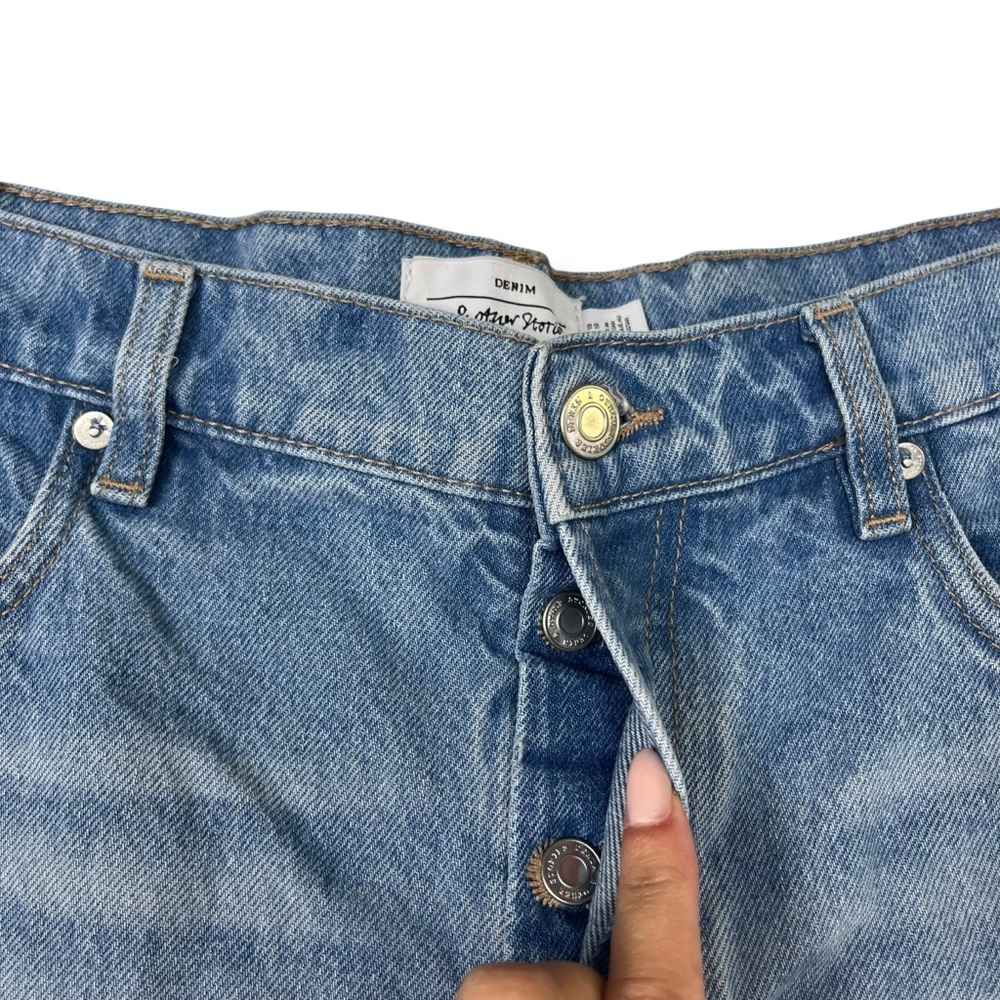 & Other Stories Womens Size 10 High Waisted Denim Jean Shorts Blue Button Fly - Picture 3 of 7